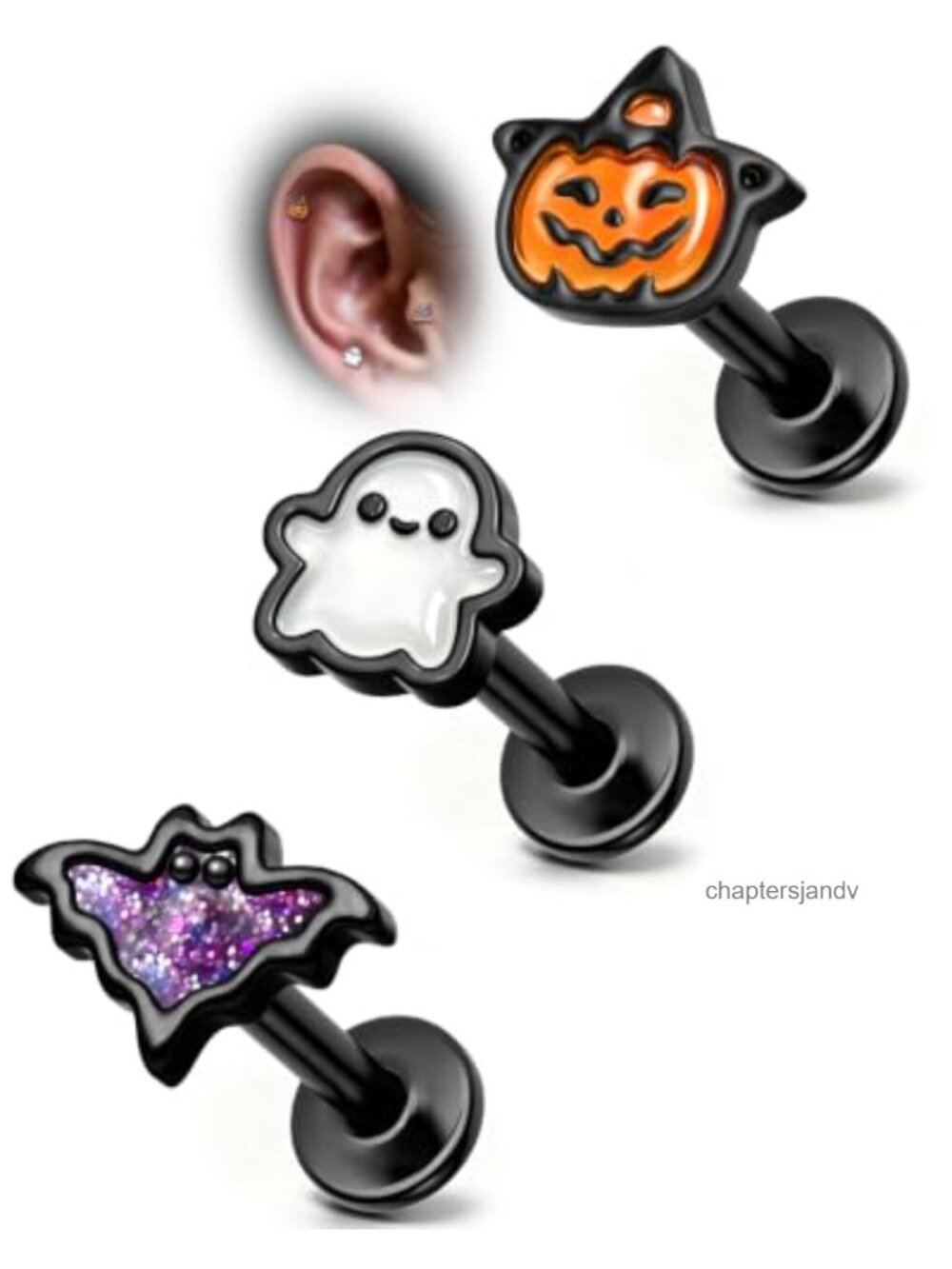 316L Surgical Steel Halloween Stud Earrings 3Pc Set